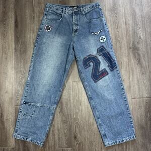 INSANE Vintage Baggy Southpole Jeans Embroidered Skater Y2K Grunge Punk Size 36